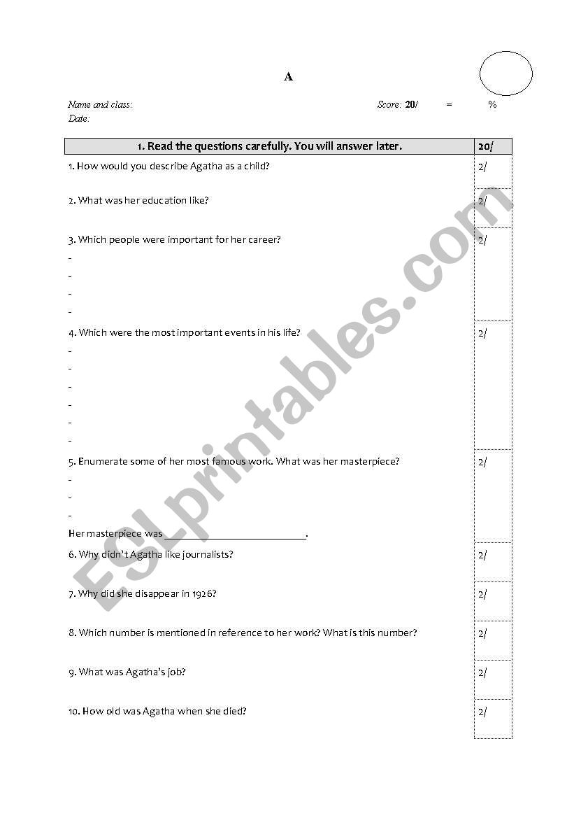 Reading Comprehension test A., B, C