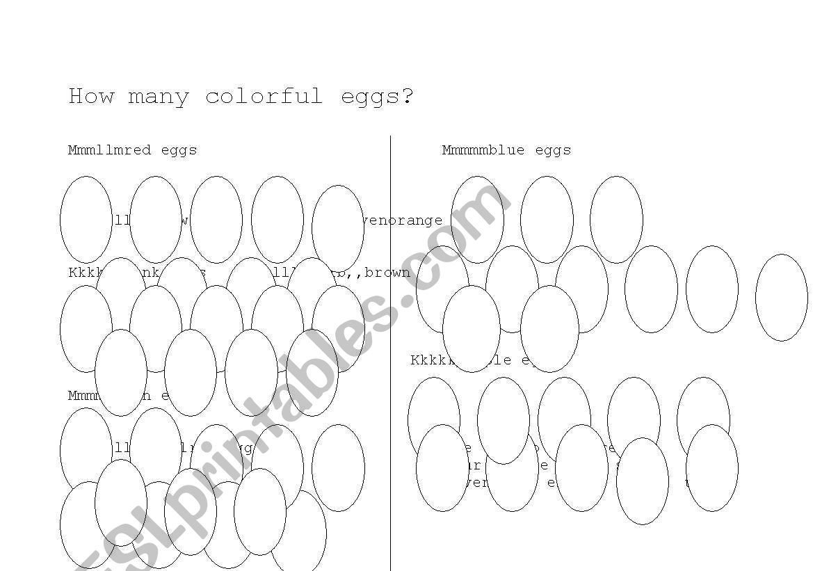 easter colorful eggs counting worksheet