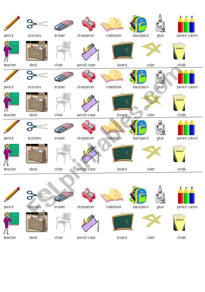 school suplies worksheet