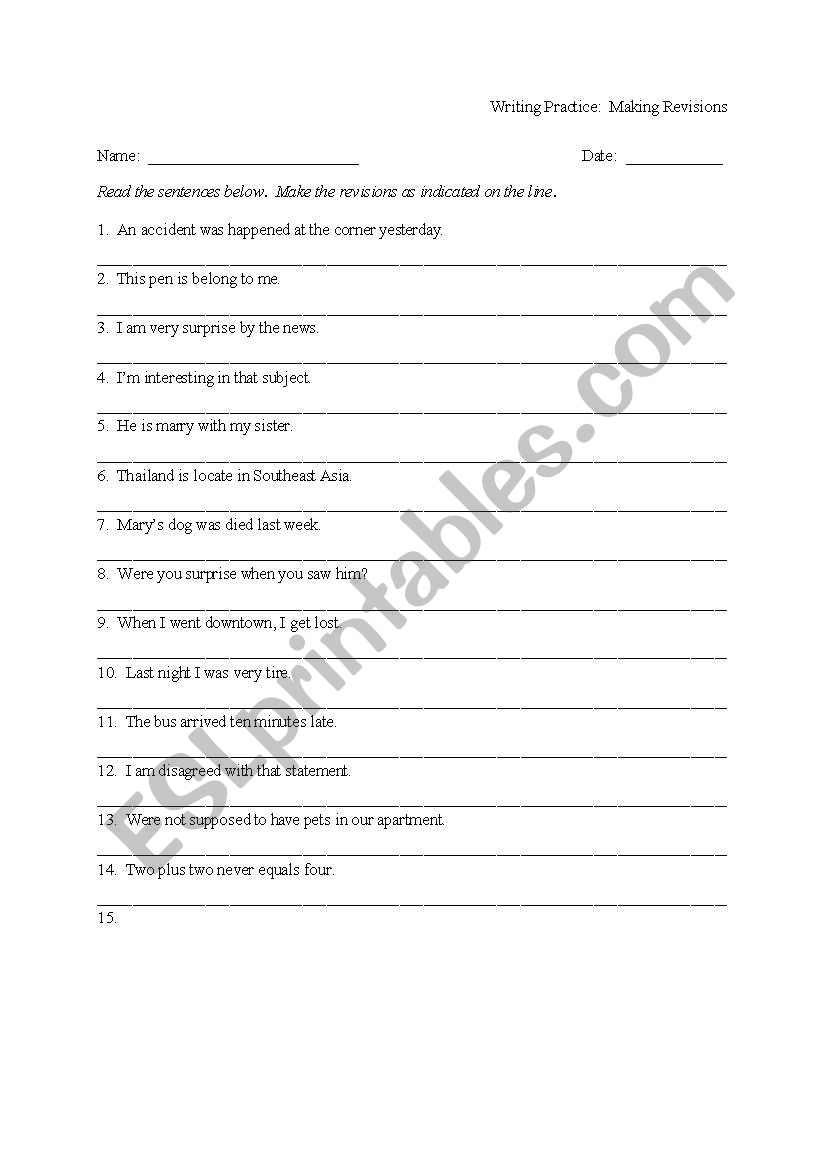 Editing/Correcting mistakes worksheet