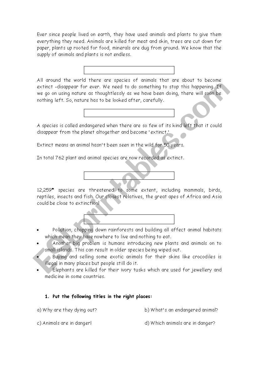 animals in danger worksheet