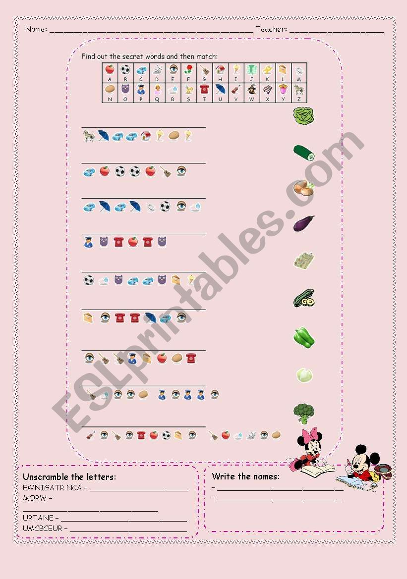 Vegetables worksheet