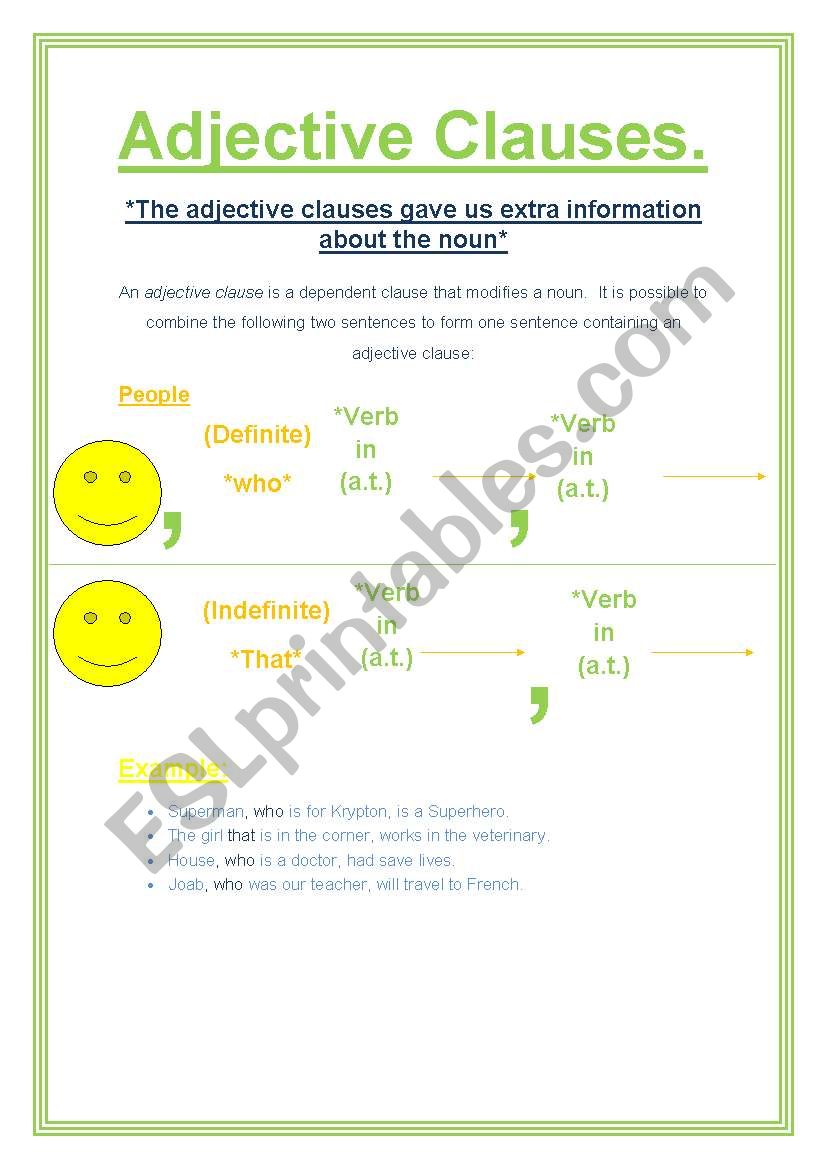 Adjective clauses worksheet