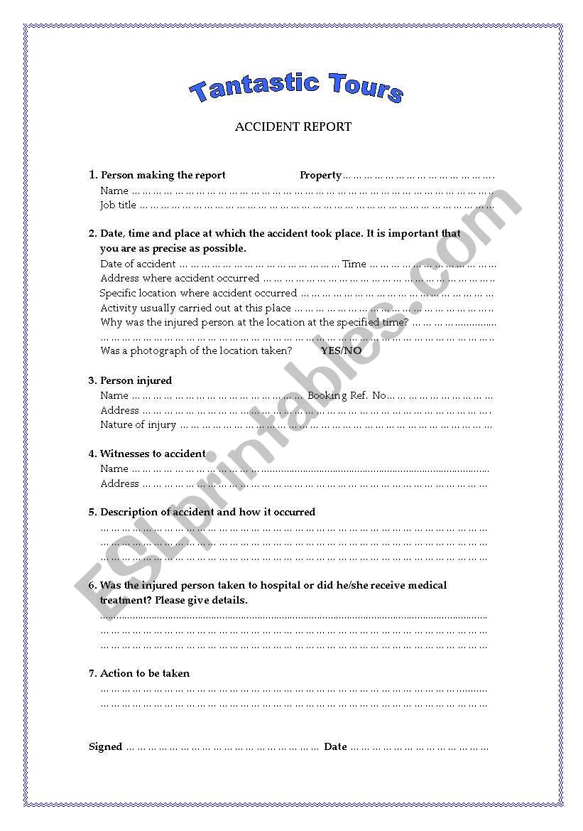 Accident Report Form worksheet