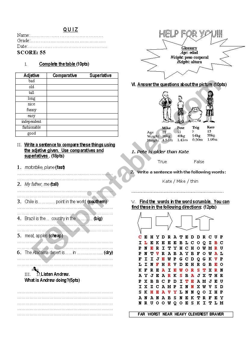 COMPARATIVES AND SUPERLATIVES worksheet