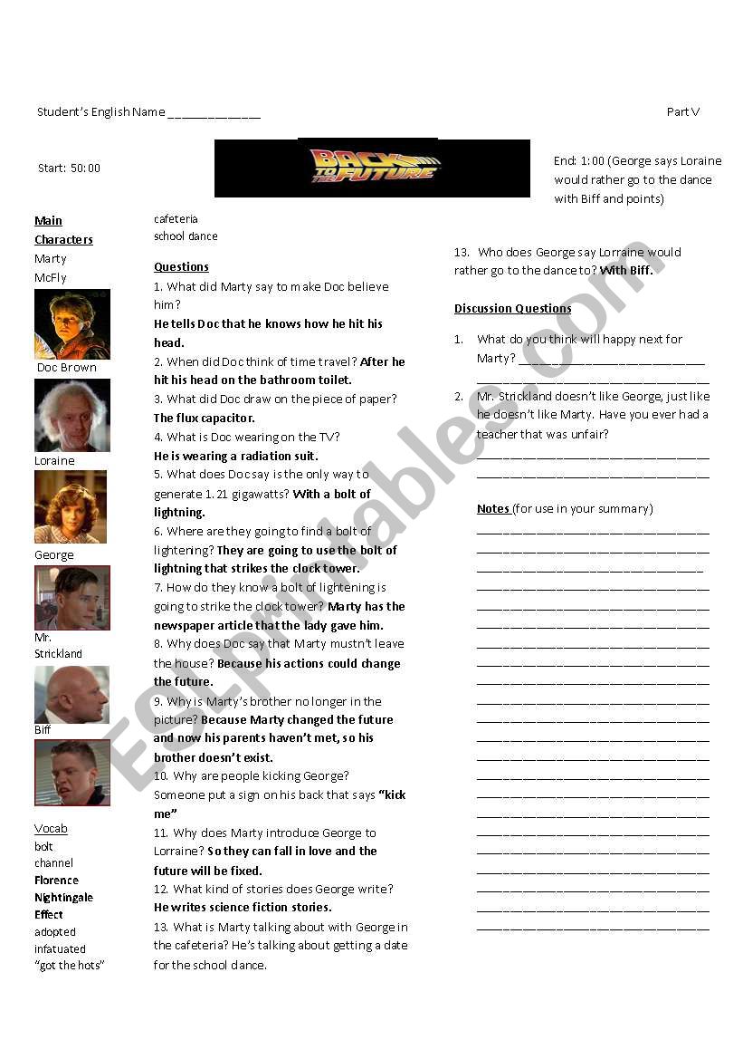 Back to the Future Part I: Worksheet 5 of 7