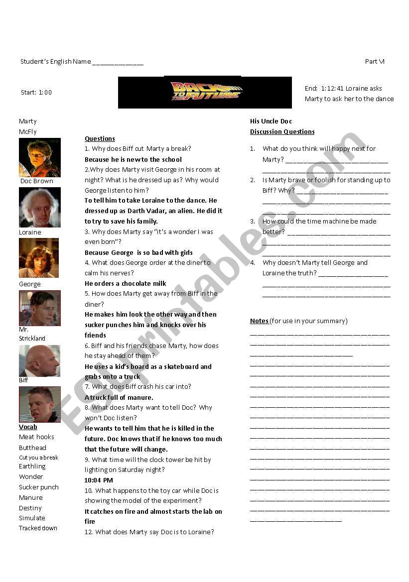 Back to the Future Part I: Worksheet 6 of 7