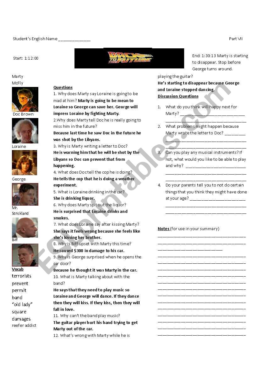 Back to the Future Part I: Worksheet 7 of 7