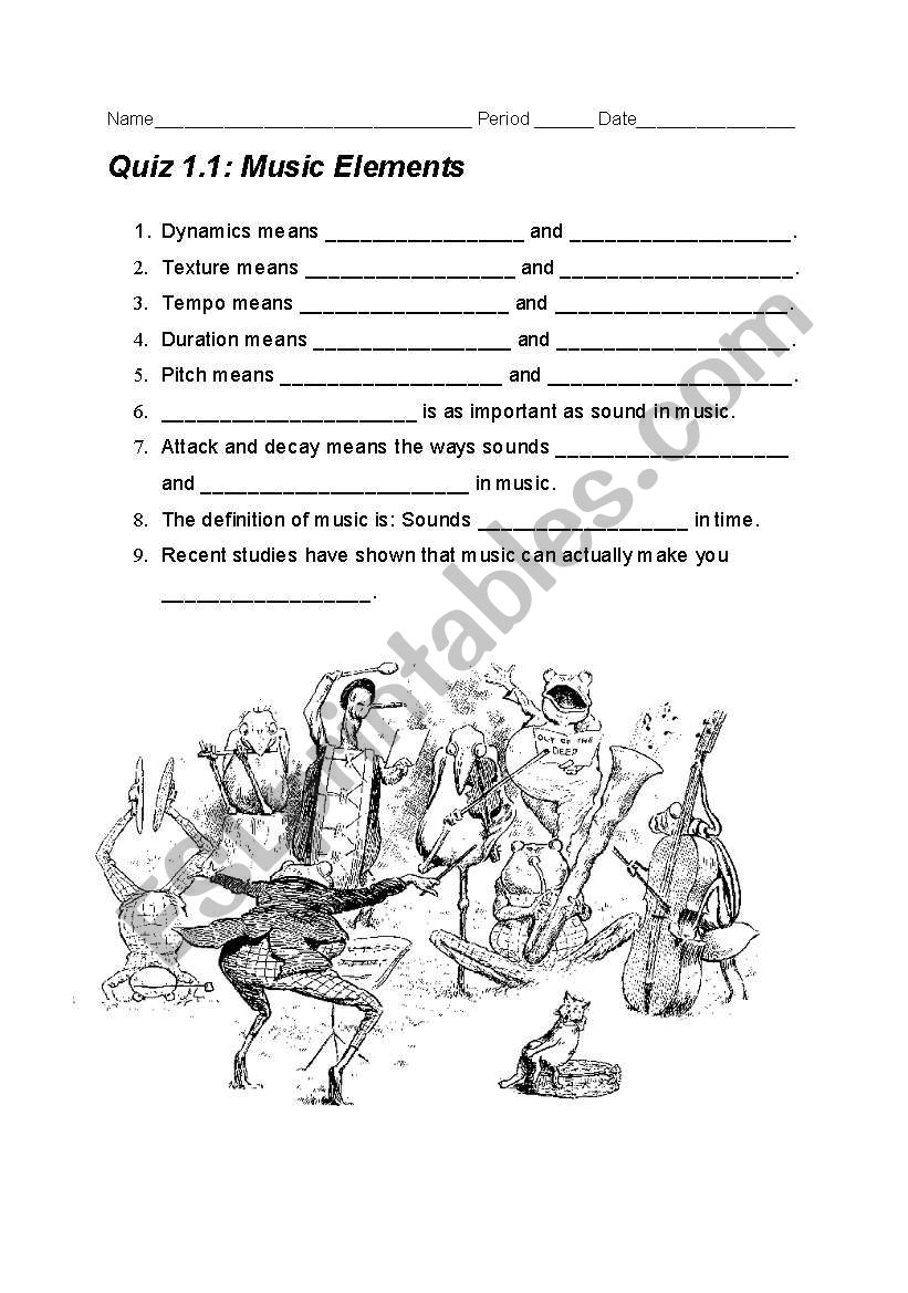 English worksheets: Music Elements Throughout Elements Of Music Worksheet