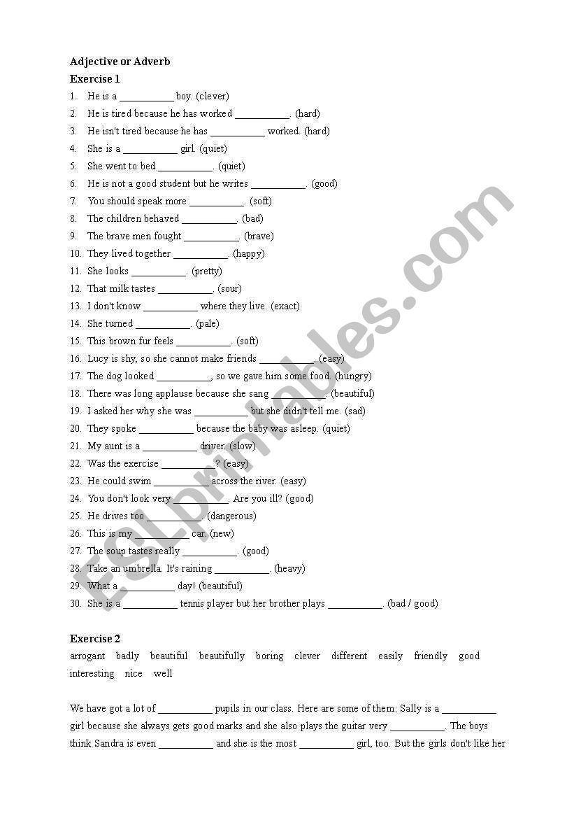 Adjective or Adverb worksheet