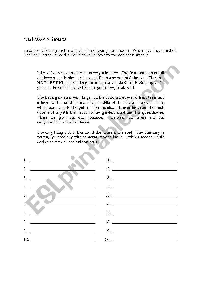 Outside and inside the house worksheet