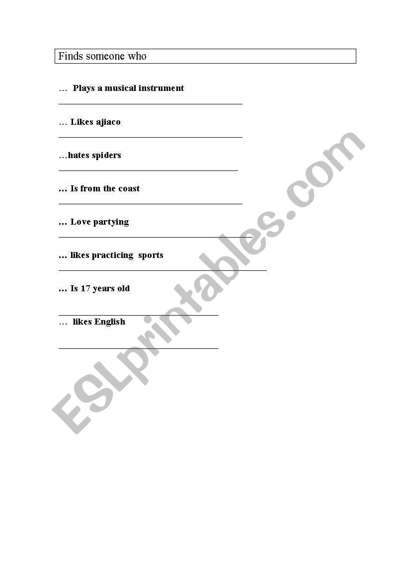 find someone who worksheet