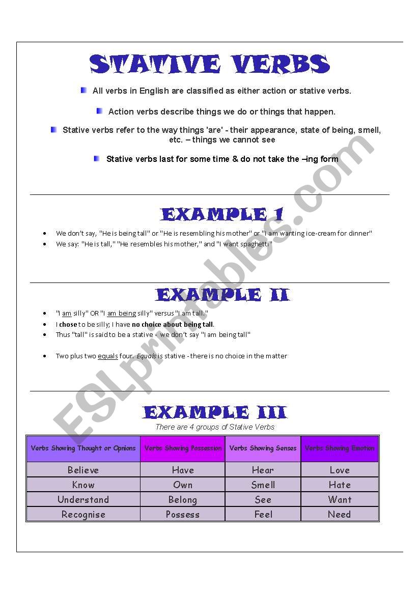 Basic Simple Stative Verbs  worksheet