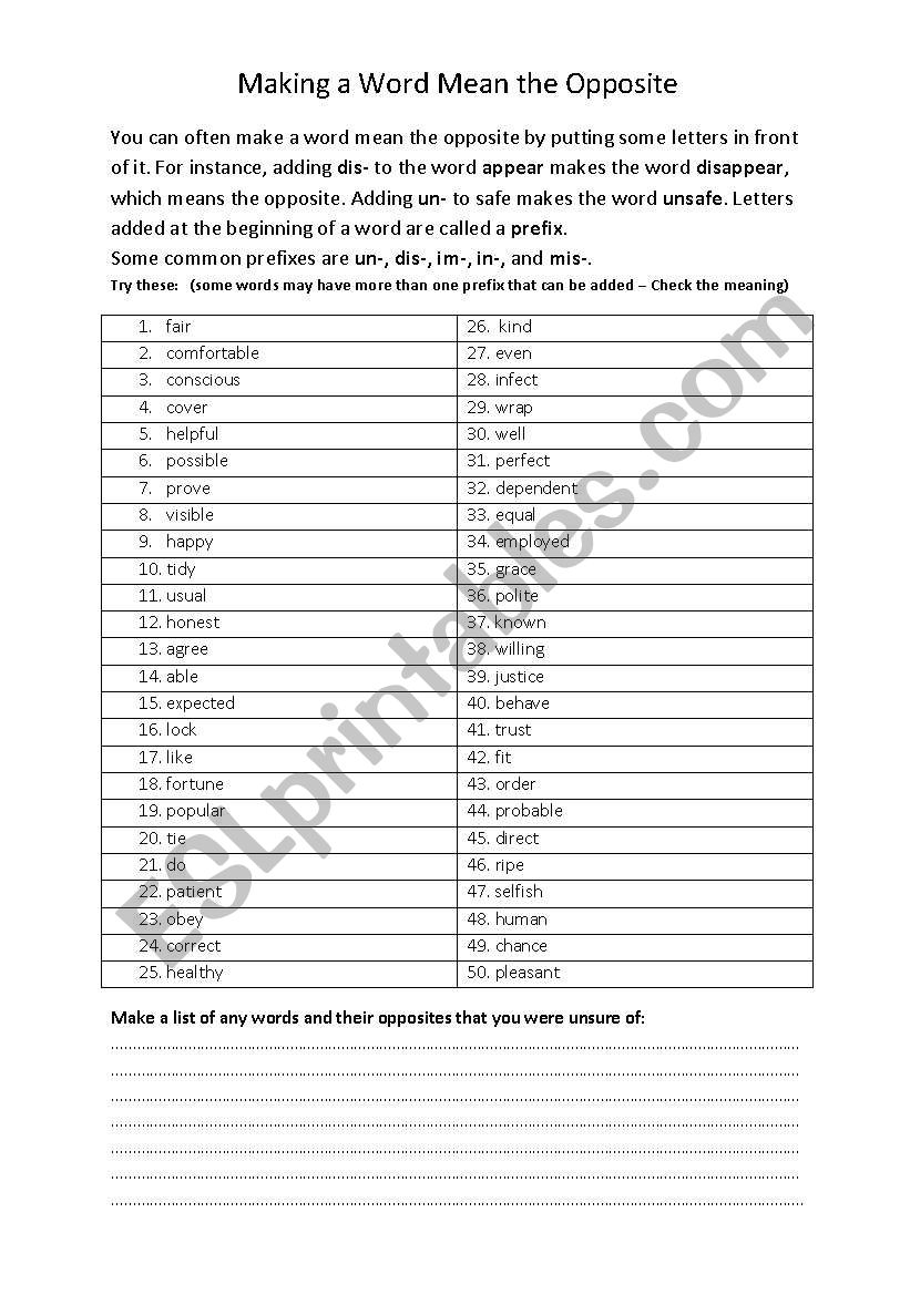 Using prefixes to make opposites