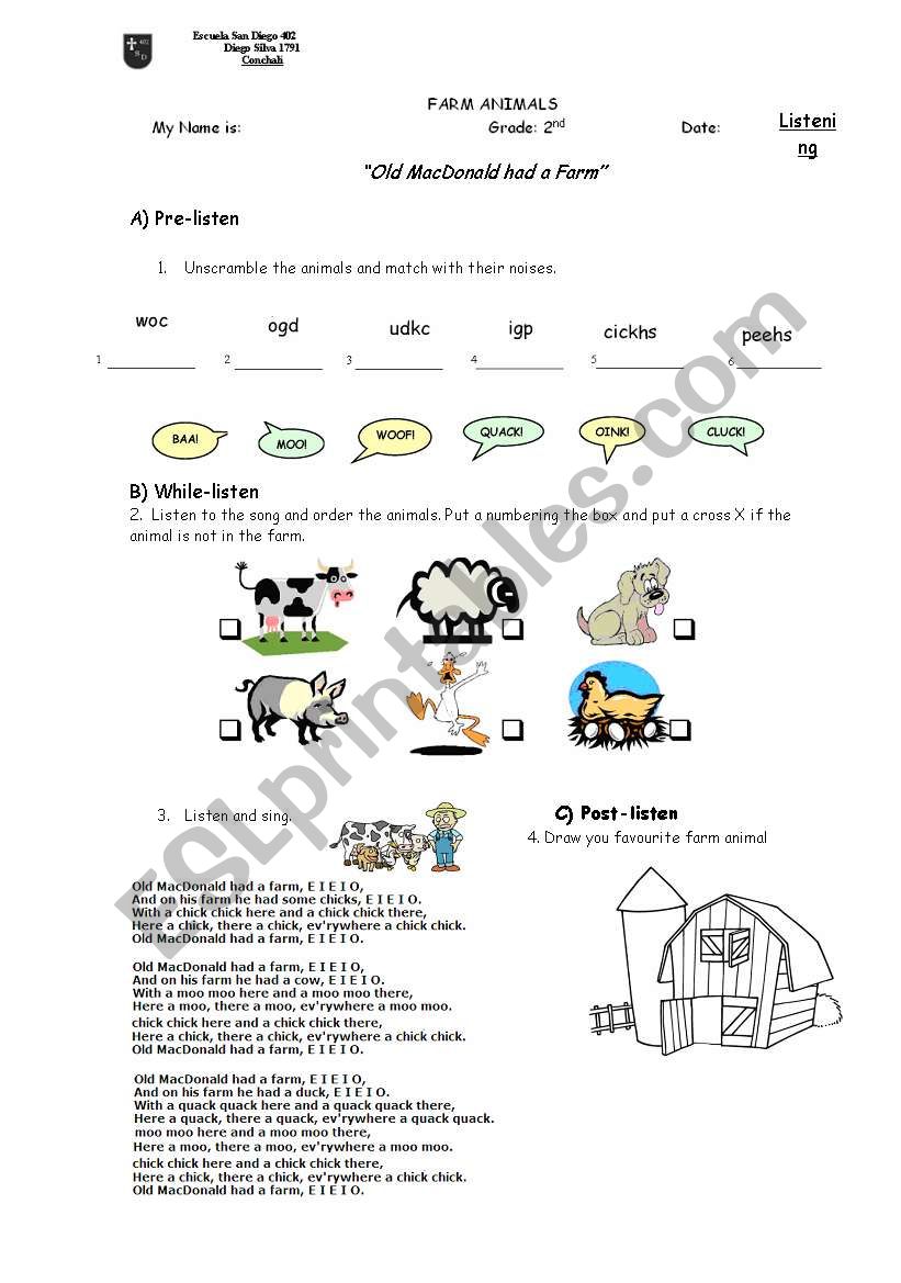 old macdonald had a farm worksheet