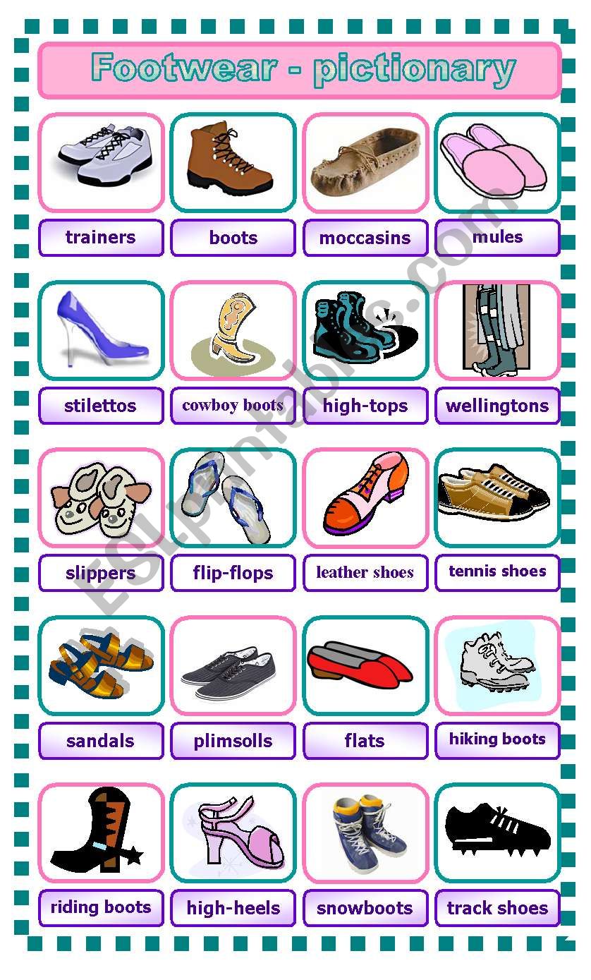 Footwear - pictionary worksheet
