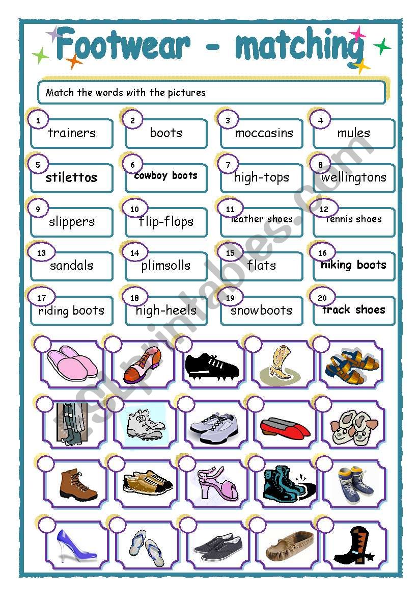 Footwear - matching worksheet