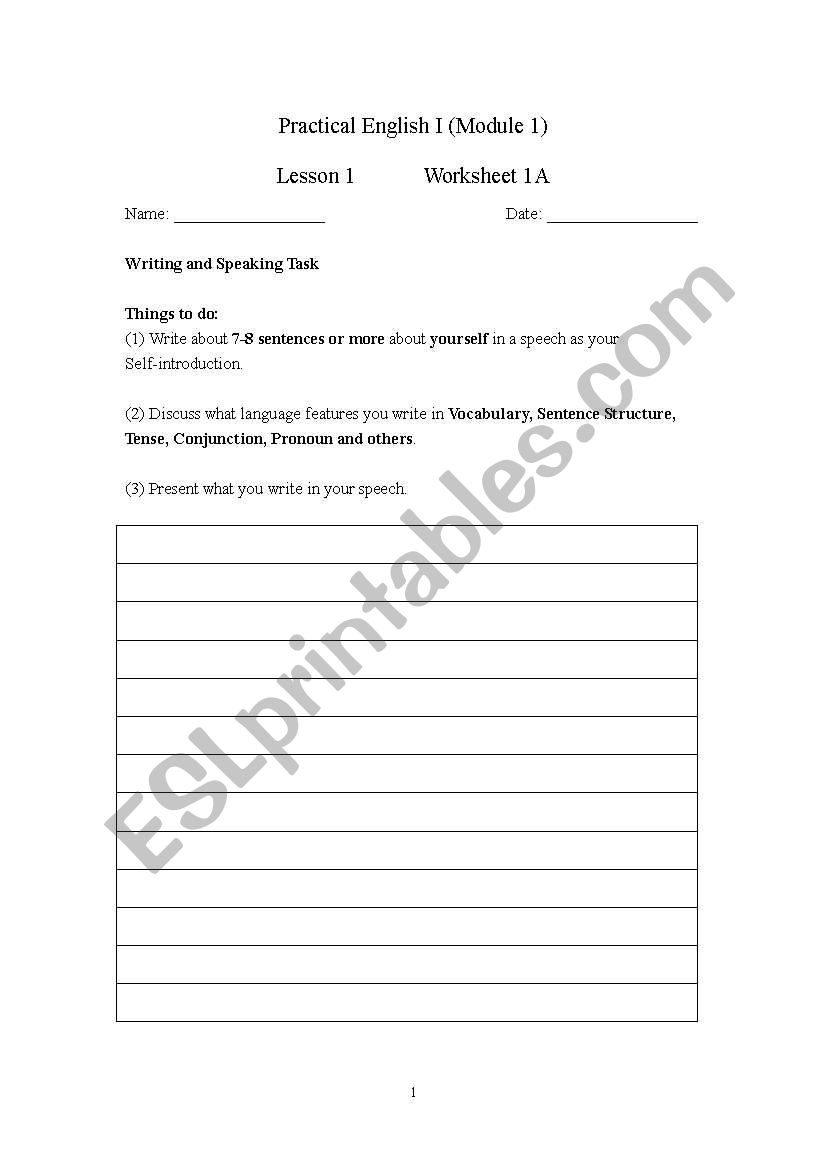 Introducing Yourself worksheet
