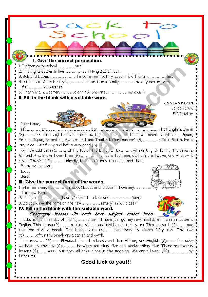 Back to school worksheet