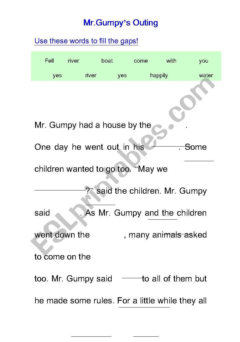 Mr.Gumpys Outing worksheet