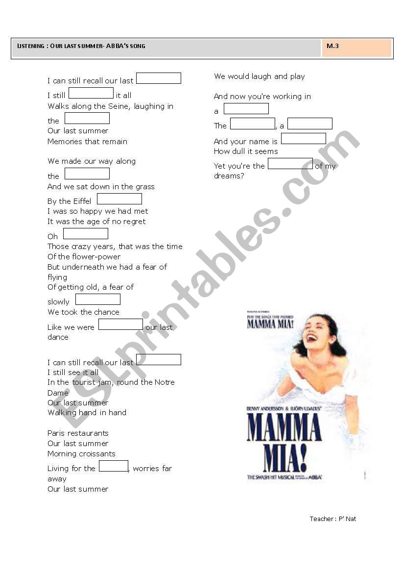 Our last summer ; Mama mia song 