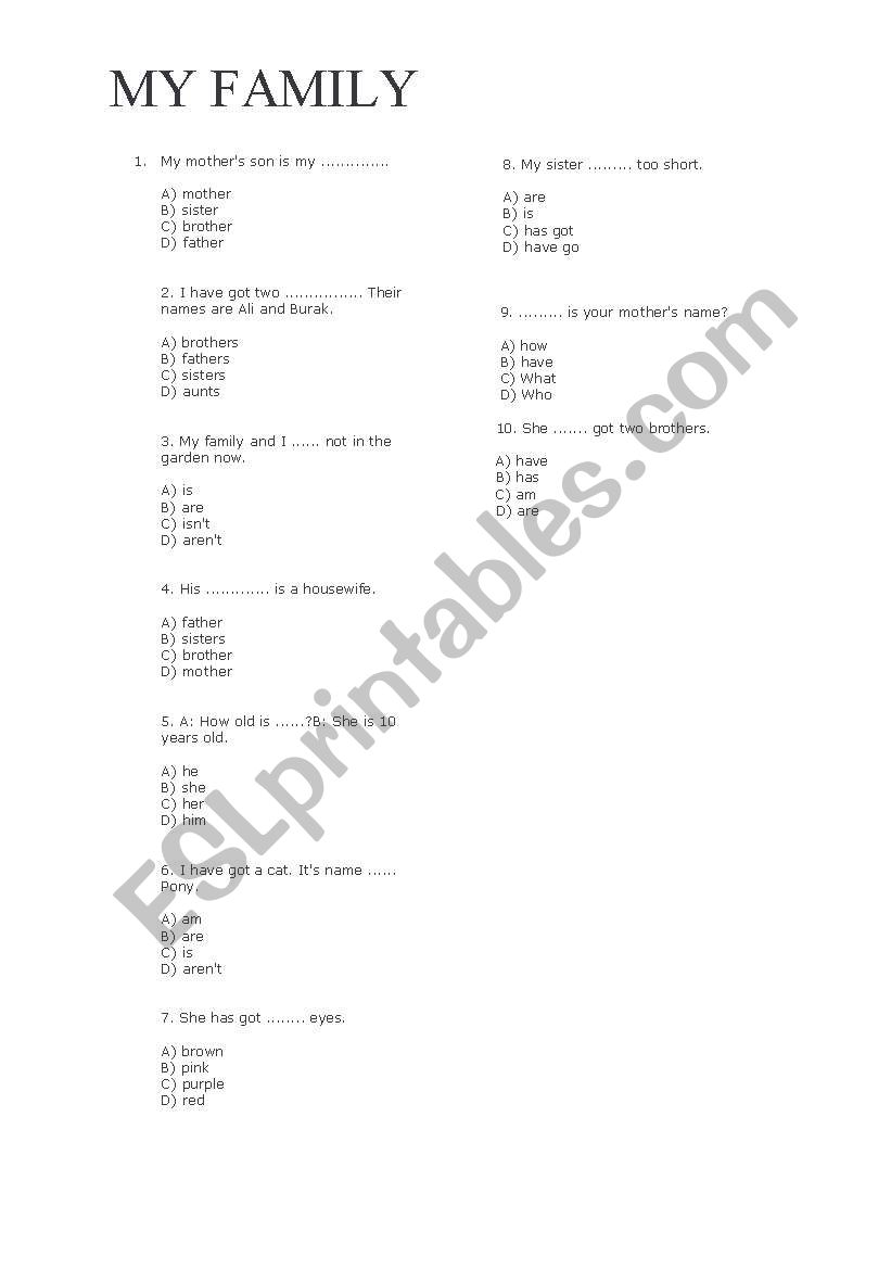 family worksheet