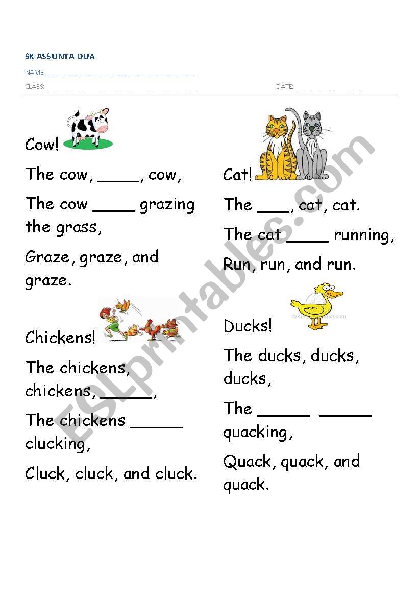 animals song worksheet