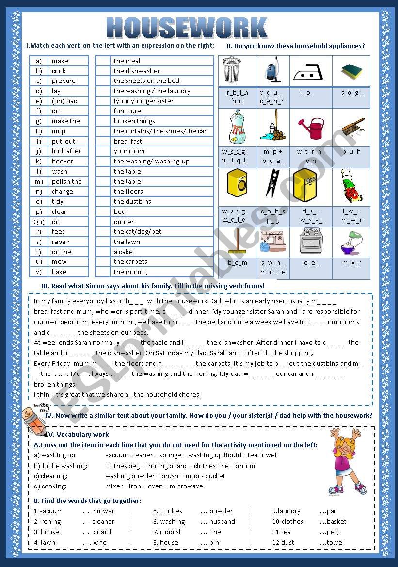 Housework worksheet