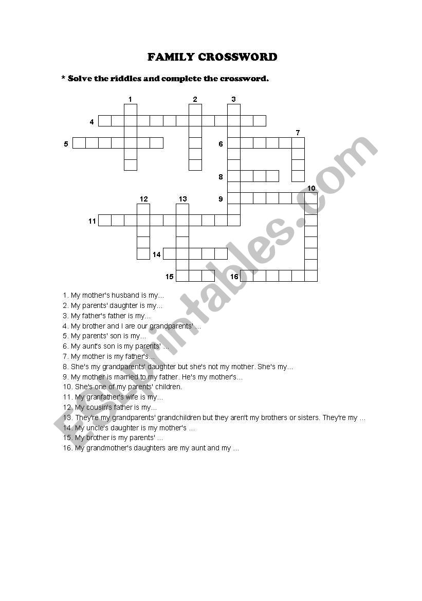 FAMILY CROSSWORD worksheet