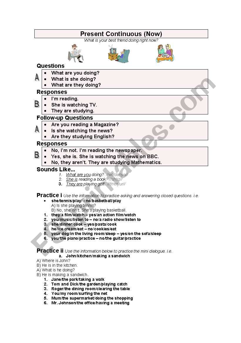 Present Continuous (Now) worksheet