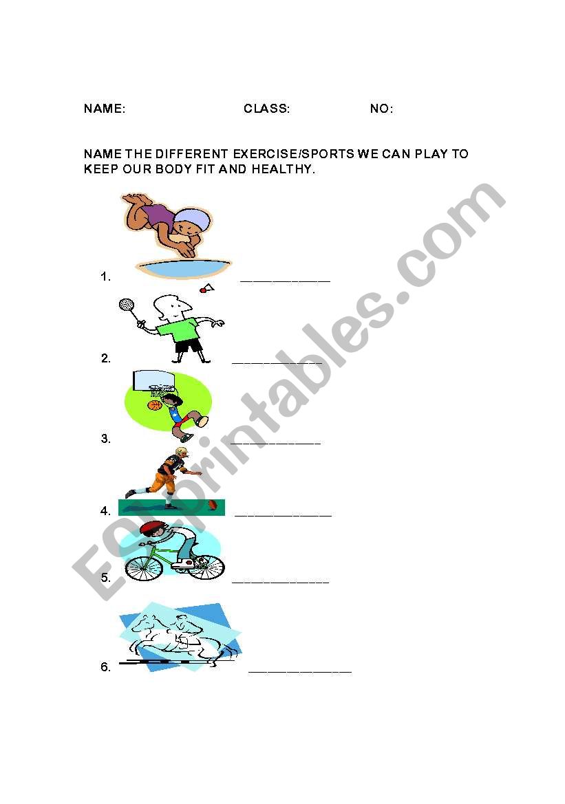 kinds of sports worksheet