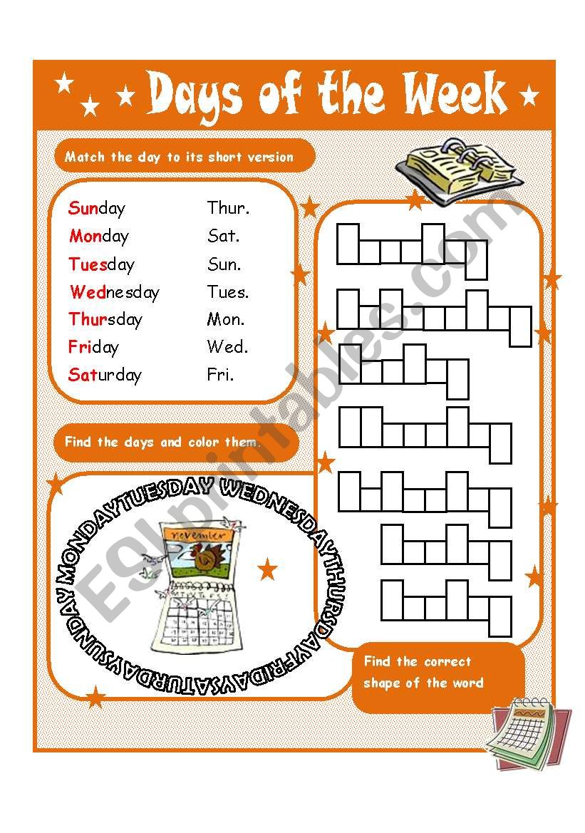 days of the week worksheet