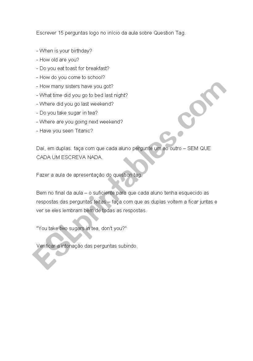 Question Tag worksheet