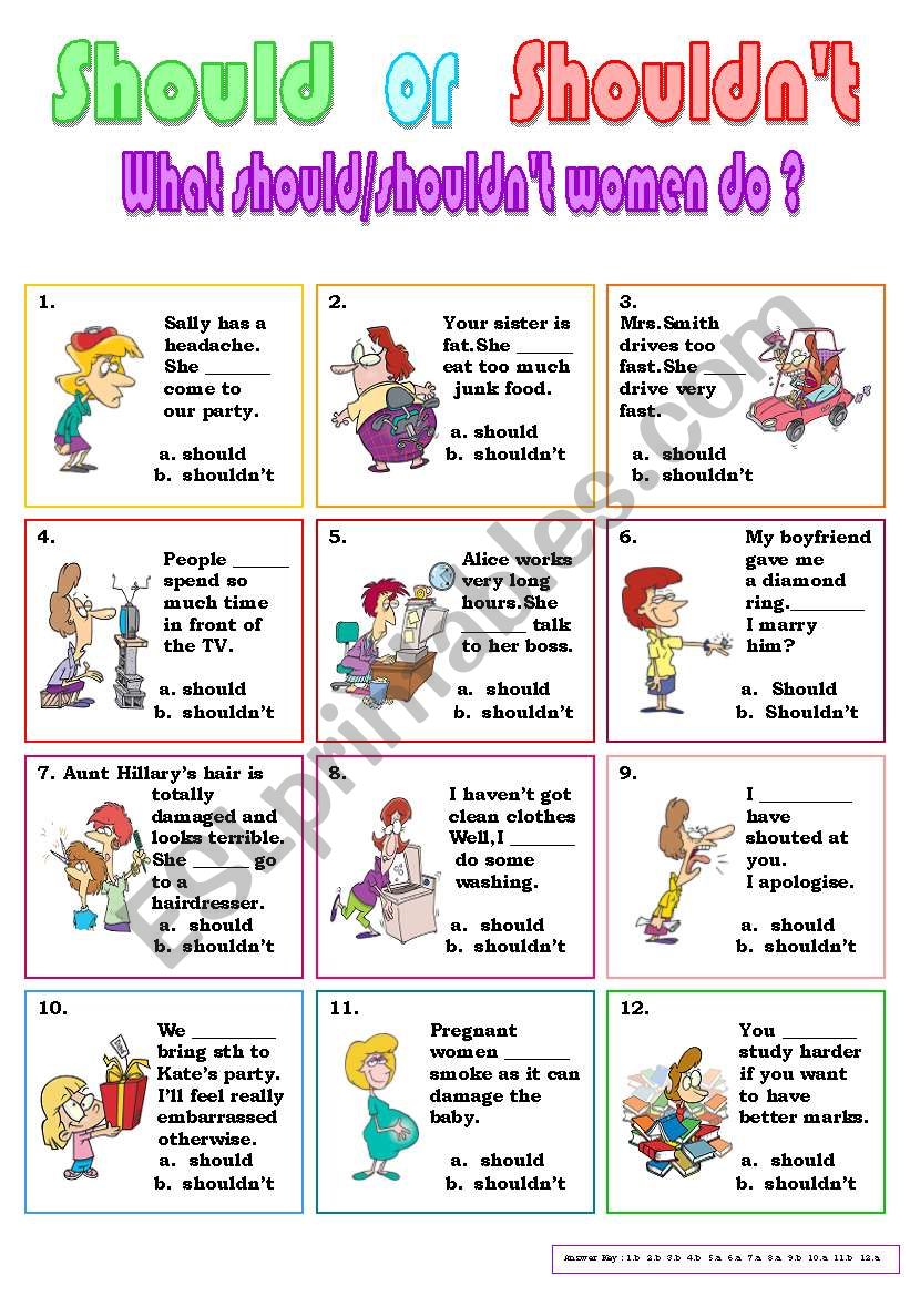 should or shouldnÂ´t worksheet