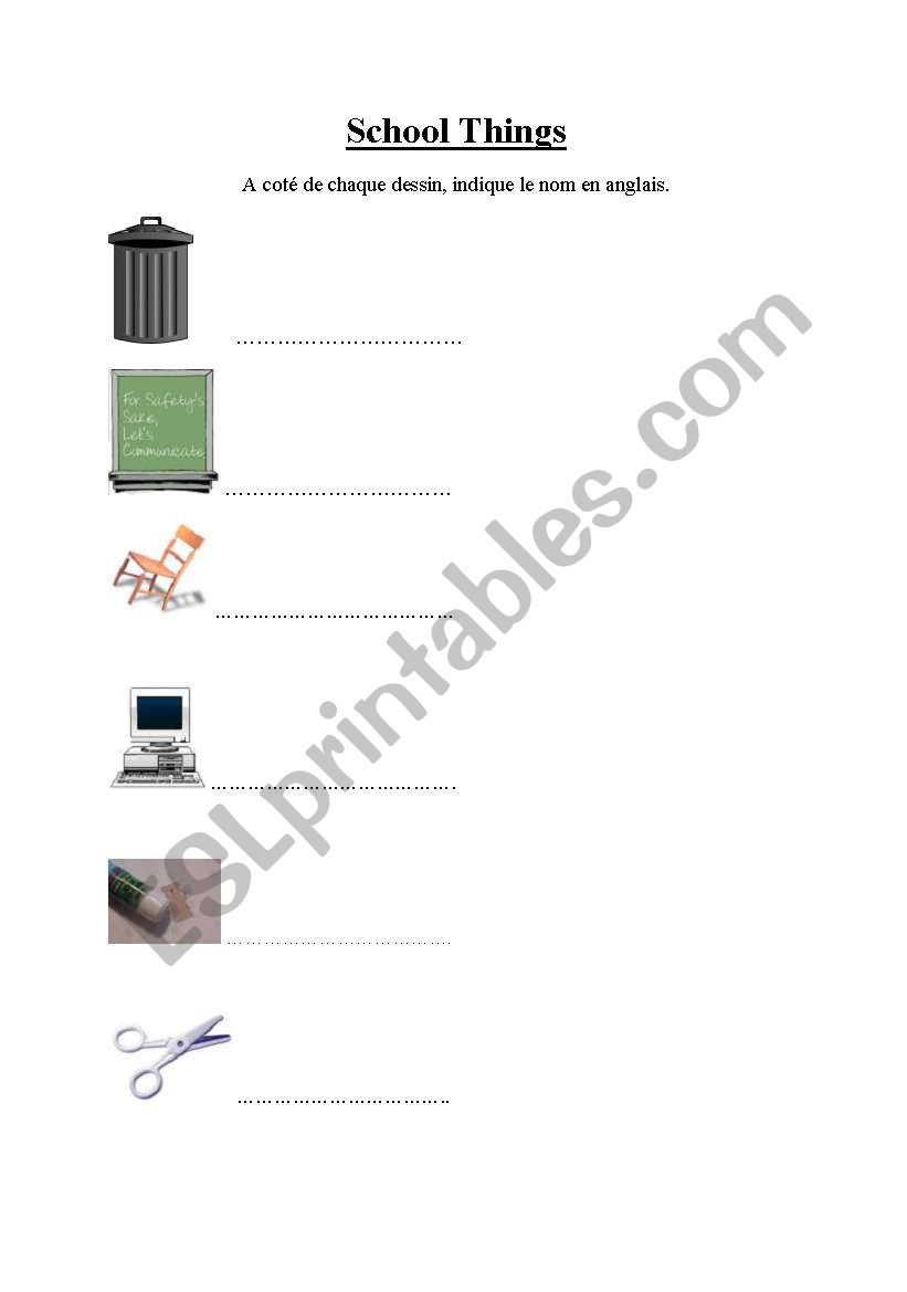 School things worksheet
