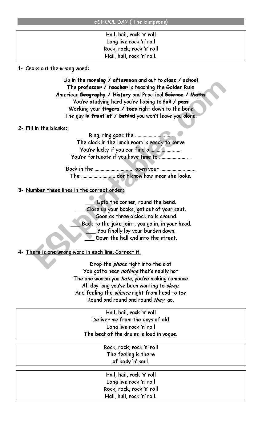 The Simpsons song worksheet