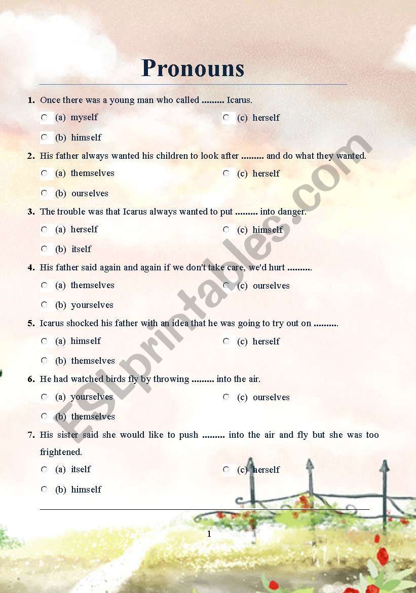 Pronouns - answer included worksheet