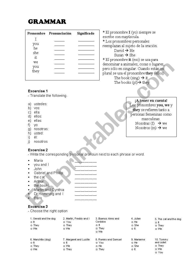 Pronouns worksheet