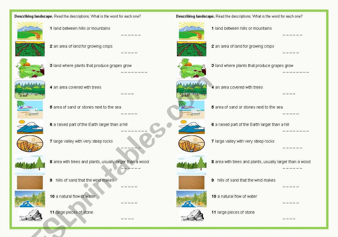 Describing landscape worksheet