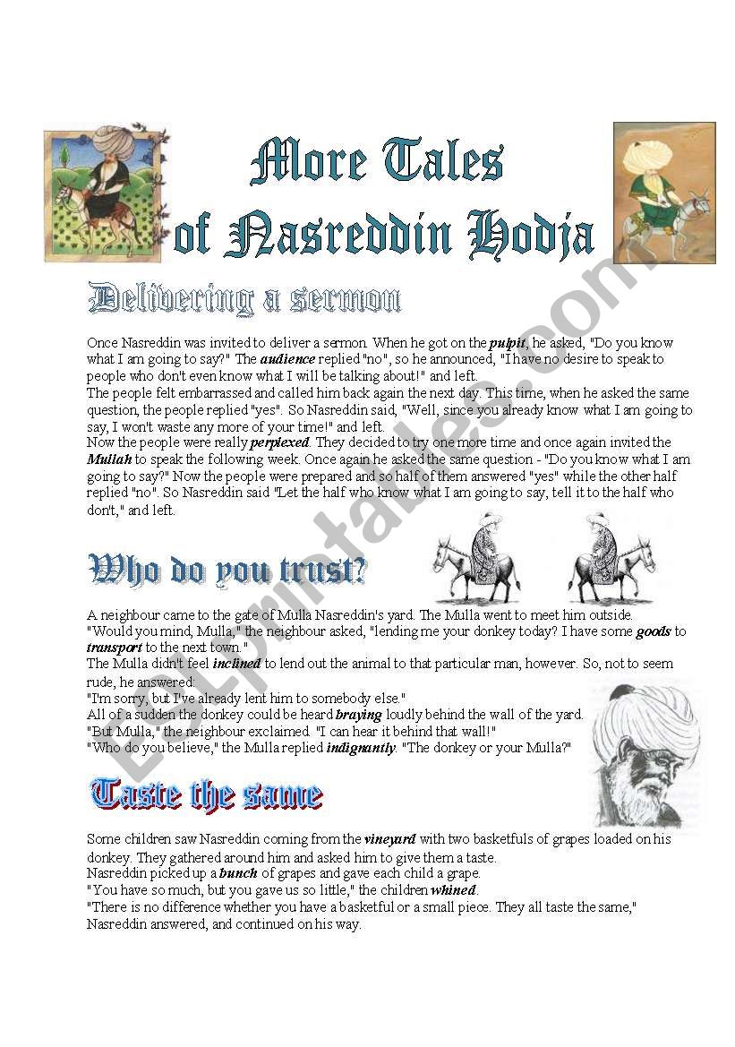 Tales of Nasreddin Hodja--Reading Comprehension (3pages)