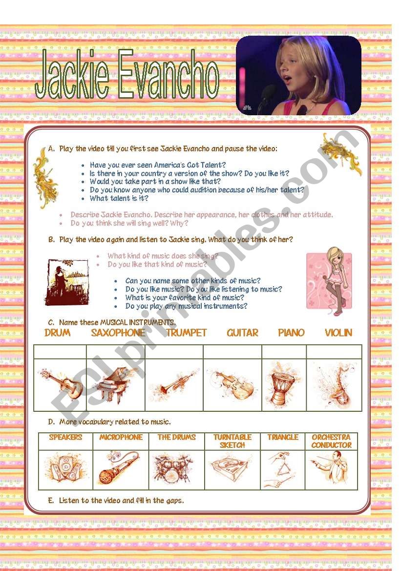 ORAL SKILLS - JACKIE EVANCHO  worksheet