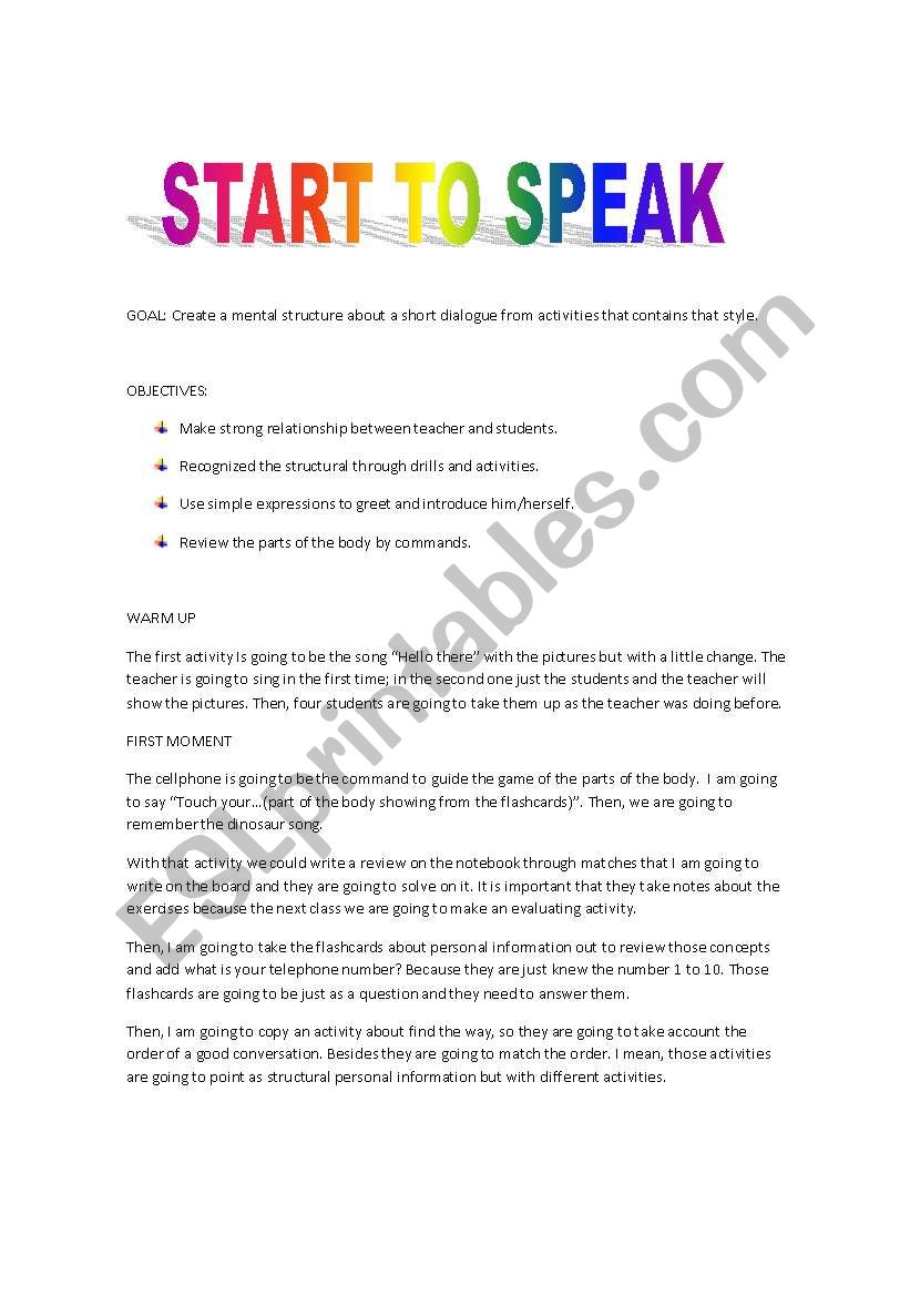 start to speak worksheet