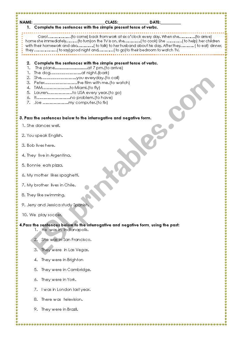 TEST SIMPLE PRESENT, CONTINUOUS AND PAST