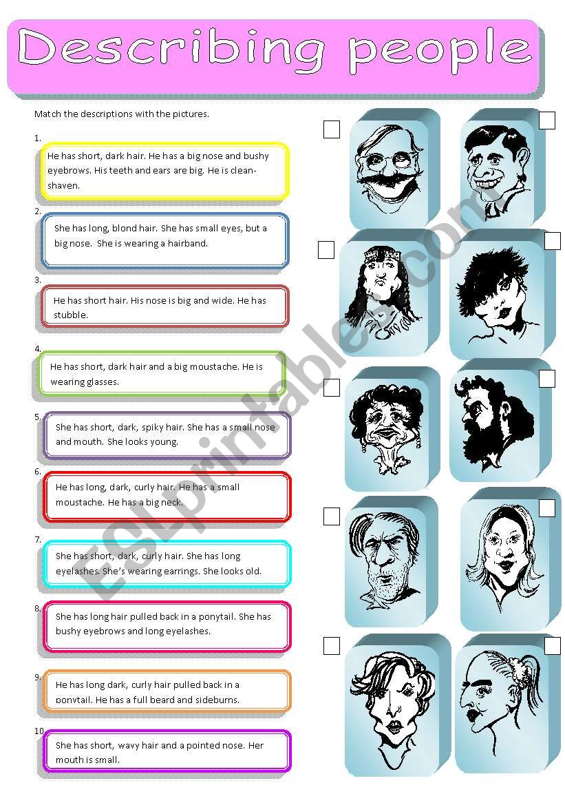 Describing peoples appearance - matching pictures with descriptions