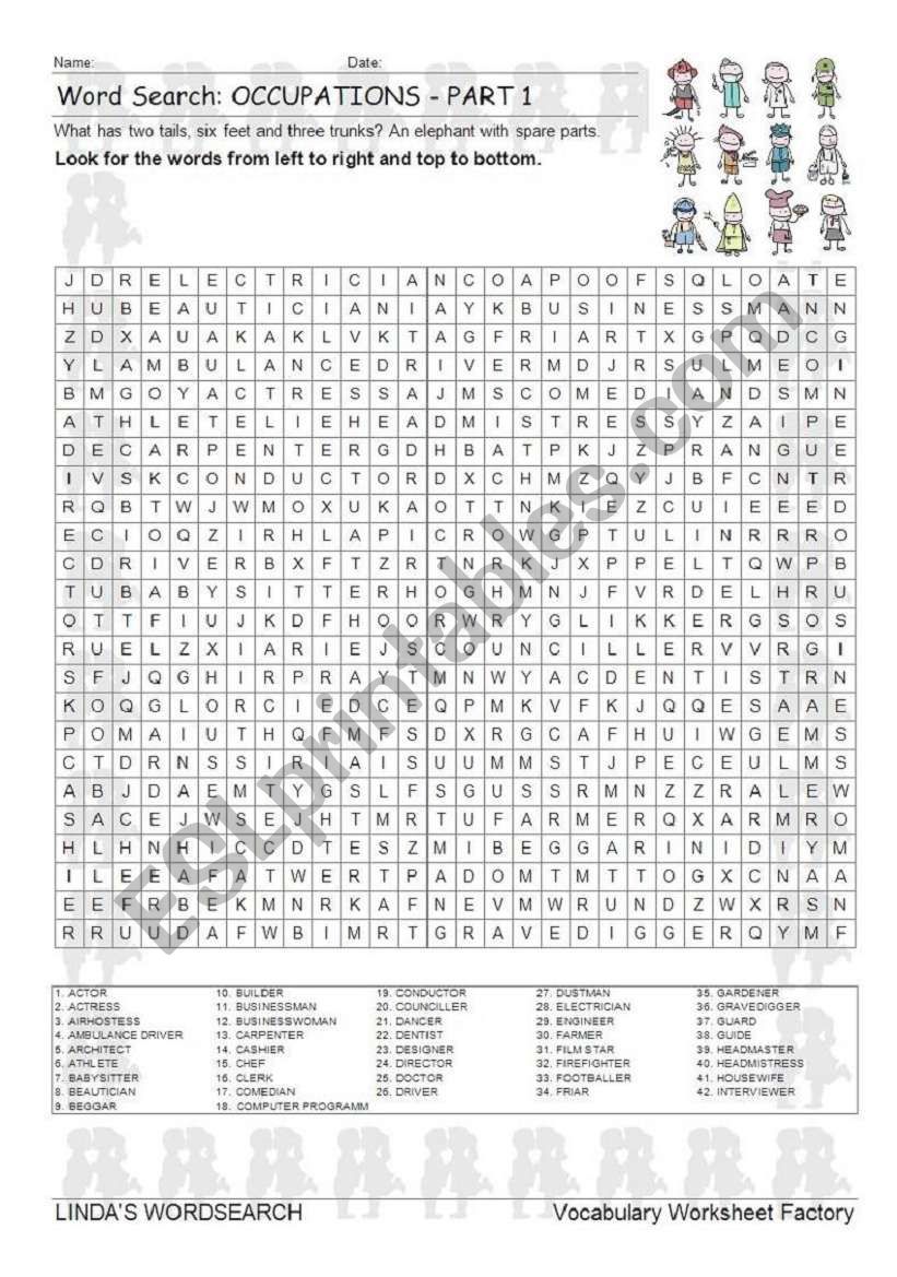 WORDSEARCH: OCCUPATIONS PART 1