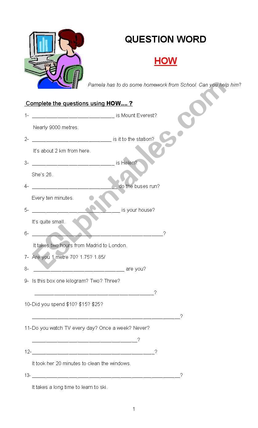 Question word:  How worksheet