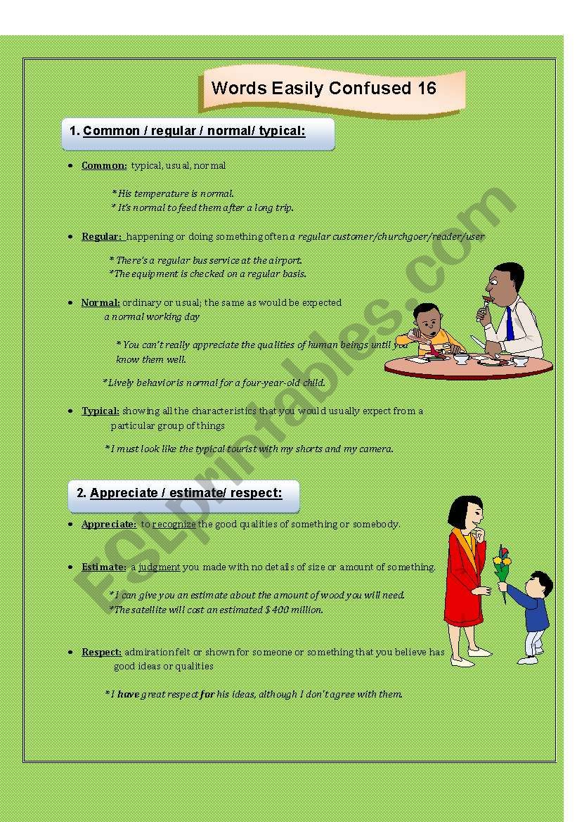 words easily confused 16 worksheet