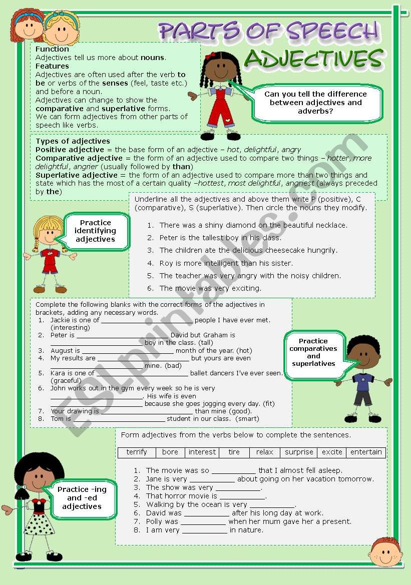 Parts of speech (6) - Adjectives (fully editable)