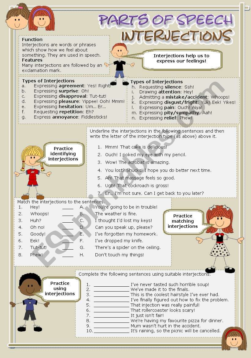 Parts of speech (5) - Interjections (fully editable)