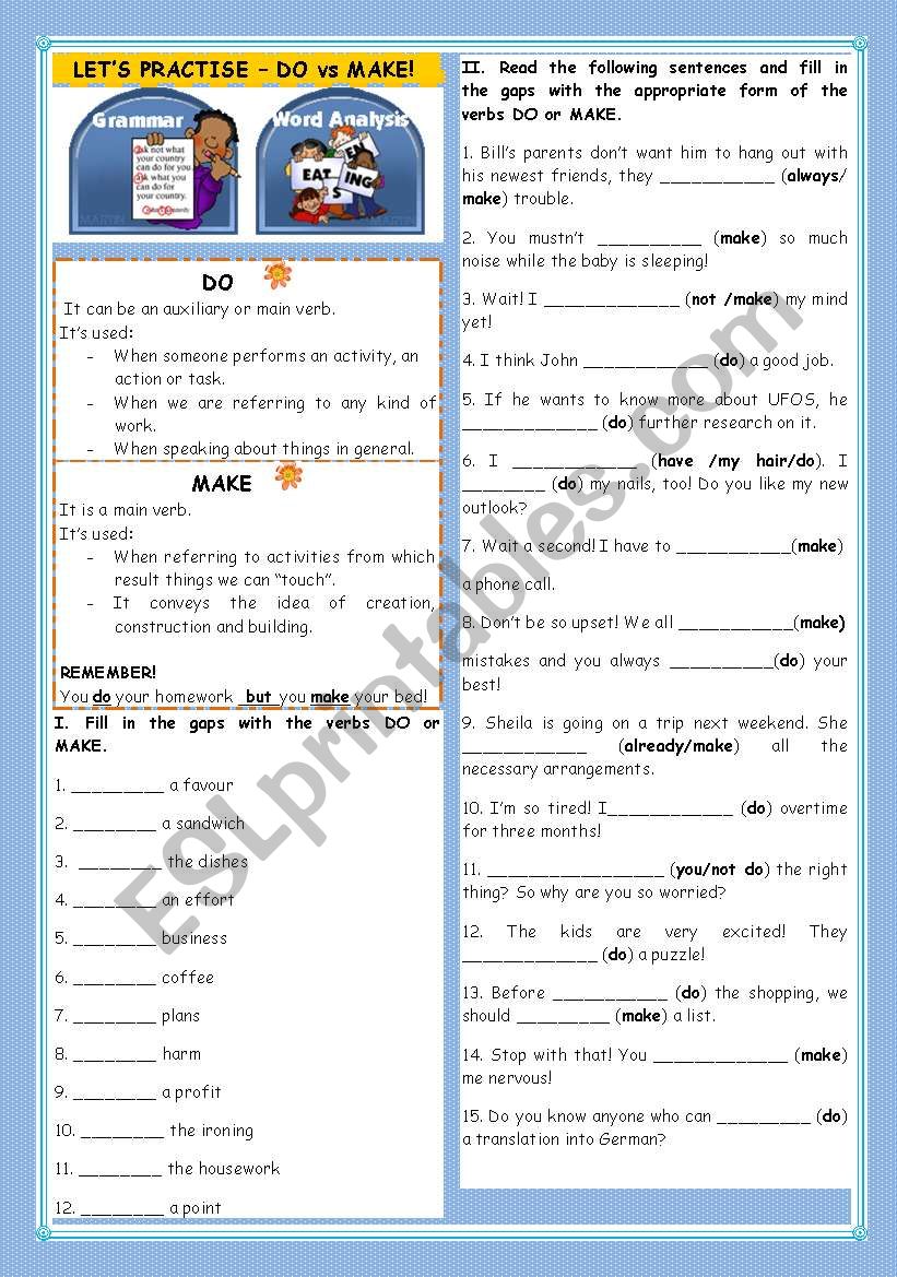 LETS PRACTISE : DO vs MAKE! worksheet